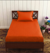 1 Bedsheet Single Satin Stripe Elastic Fitted With 1 Pillow Cover (36 X 78 Inches) Orange | Lightweight, Soft & Breathable - Perfect For Gifting On Weddings Bedsheet