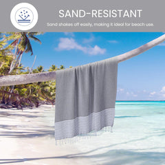 Destin Home Turkish Peshtemal Beach Towels 700 Gsm | Cotton Soft, Lightweight, Quick-Drying & Absorbent For Beach Pool Spa Picnic Travel (Charcoal Grey)- Set Of 2