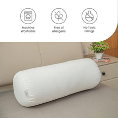 Microfiber Bolster Pillow For Bed & Sofa, Side, Round, White - 10 X 25 Inch | Diwan Cushions | Light, Soft & Fluffy For Neck & Back Support, Washable & Durable Pillow With Cover - Set Of 2