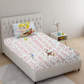 100% Cotton Kids Bedsheet For Single Bed With 1 Pillow Cover - 57 X 88 Inches, White & Pink | Durable & Wrinkle Free - All Season Bedding