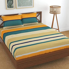 Cotton Elastic Fitted Bedsheets Queen Size With 2 Pillow Covers - 60 X 78 Inches, Multicolor | Durable & Long Lasting, Skin Friendly, Premium Comfort Bedsheet