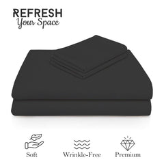 Solid Plain Single Size Bedsheet Set With 1 Pillow Covers | Size - 60 X 90 Inches, Black | Ideal For All Seasons Due To Its Breathable Nature