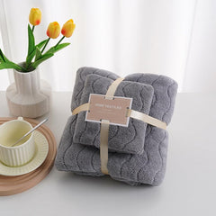 HomeCloud Microfiber Soft & Fuffy Bath & Face Towel 400 Gsm With Hanging Loop | 3x Softer Than Cotton Towels | Highly Absorbent Set Of 2 (Waves Grey)
