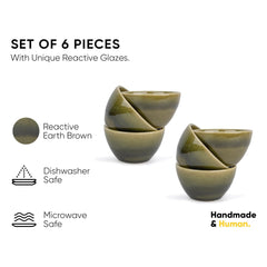 Ceramic Veg Bowls Set Of 6 For Dinner - 220ml Each, Mehndi Ombre | Katori Set - Ceramic Bowls Set | Dessert Bowl Set With Glossy Finish - Ice Cream Bowls