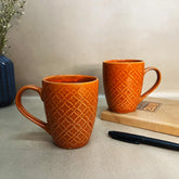 Handcrafted Terracotta Red Ceramic Coffee Mug Set Of 2 - 350ml Each | Ceramic Mugs For Coffee, Tea, Milk - Microwave Safe & Dishwasher Safe