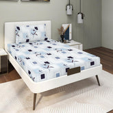 1 Single Bedsheet With 1 Pillow Cover - 60 X 90 Inches, White & Blue | All Around Elastic Fitted Bedsheets | Hand Wash Or Machine Wash Warm