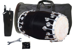 Wooden Musical Instrument Dholak With Full Tool Kit - Black | Instrument Drum Nuts & Bolt, Dholak For Festivals, Wedding, Satsang - Very Easy To Tune