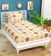 Single Bedsheet With 1 Pillow Covers - 60 X 90 Inches, Beige | Super Soft Premium Brushed Glace Cotton Bedsheet, Breathable & Wrinkle Free