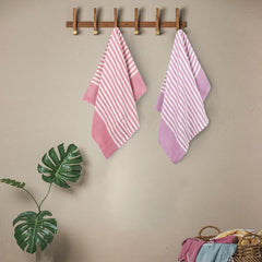 Mush Bamboo Turkish Hand Towels 250 Gsm | 100% Bamboo Gym Towel For Men & Women | Ultra Soft, Absorbent & Quick Dry Towel | Red & Purple Stripe (Set Of 2)