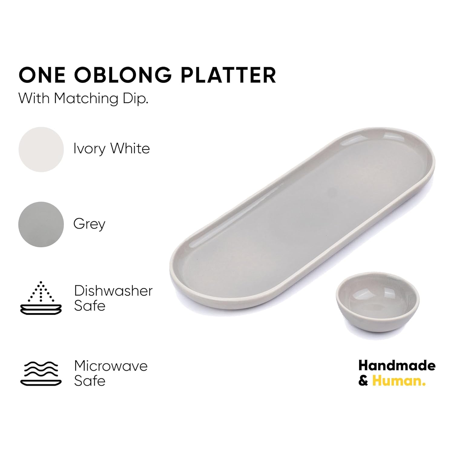 Large Oblong Ceramic Serving Platter, Grey Oblong Modern Series | Big Serving Plate Set - Platters Serving Set | Snacks Serving Plates - 1 Serving Platter + 1 Dip Bowl Large Oblong Ceramic Serving Platter, Grey Oblong Modern Series | Big Serving Plate Set - Platters Serving Set | Snacks Serving Plates - 1 Serving Platter + 1 Dip Bowl
