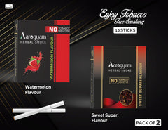 Aarogyam Herbals Pack Of 2 Flavours 100% Tobacco & Nicotine Free Cigarette For Relieve Stress & Mood Enhance Product Sweet Supari, Watermelon - 10 Sticks X 2 Packets