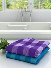Athom Trendz Living Eco Saviour Premium Cotton Bath Towel 400 Gsm | Ultra Soft Super Absorbent Eco-Friendly Pearl White Bath Towels | S Blue & Purple Big Checks- Pack Of 2