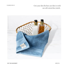 Favori Soft 100% Cotton Face Towel 450 Gsm | Terry Thick Quick Dry & Skin-Friendly Wash Cloth For Men & Women (Harbor Blue) - Set Of 4