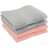 Patpug 100% Indian Ultra Soft Cotton Face Towel 500 Gsm | Napkin, Baby Face Towel, For Facewash, Gym, Travel, Hanky (Silver Grey & Baby Pink) | Pack Of 4