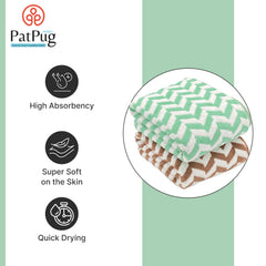Patpug Coral Microfiber Ultrasoft Comfortable Highly Absorbent Quick Drying Large Bath Towel 700 Gsm (Green & Brown)- Pack Of 2