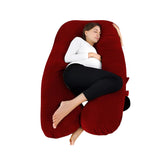 U Shape Full Body Pillow, Pregnancy Pillows For Sleeping, Maroon Color | Maternity Pillows For Back, Hips, Legs, Belly | For Pregnant Women With Removable, Washable Velvet Cover, Adjustable