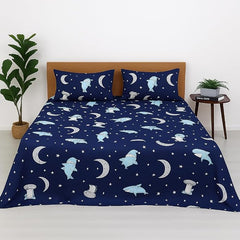 Kids Bedsheet Double Fun, Colorful & Soft Microfiber Bed Sheet With 2 Pillow Covers - Size 90x100 Inch, Dark Blue | Wrinkle-Free & Cozy Bedding For Boys & Girls