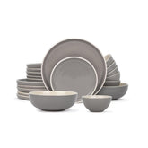 Ceramic Dinner Set Of 20 Pcs, Grey | Crockery Set For Dining Table - Glossy Finish Premium Stoneware | 6 Dinner Plates + 6 Quarter Plates+ 6 Veg Bowls, 180ml Each+ 2 Medium Bowls, 800ml Each