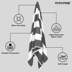 Maxnap Sunstripe Premium Cabana Striped Towel 600 Gsm | 100% Cotton, Soft & Quick-Dry Pool Towels - Set Of 2 (Grey)