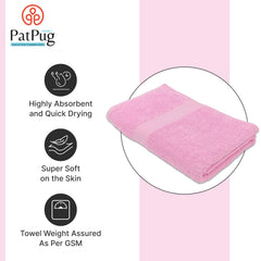 PatPug 100% Indian Ultra Soft Cotton Towel 380 Gsm | Highly Absorbent, Fade Resistant Large Bath Towel (Sweet Pink)