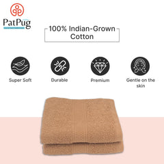 Patpug 100% Indian Ultra Soft Cotton Hand Towel 400 Gsm | For Gym, Workout, Yoga, Wash Basin (Coffee Brown) - 2 Piece