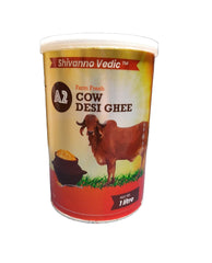 Premium Natural A2 Cow Desi Ghee By Shivanno Vedic | Hand Made Using Traditional Curd Churning Method Indian Desi Cow Ghee | (1 Litre) 33.8 Ounce | Tin Pack