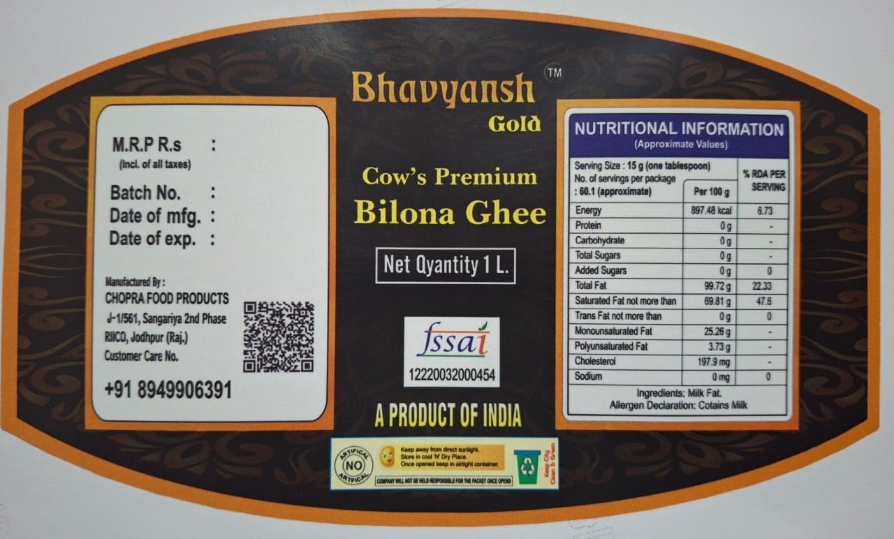 Premium Gold Cow Ghee By Bhavyansh | Healthy & Pure Cow Ghee Easily Digestible Good For Laddus | (1 Litr) 33.8 Ounce | Jar Pack Premium Gold Cow Ghee By Bhavyansh | Healthy & Pure Cow Ghee Easily Digestible Good For Laddus | (1 Litr) 33.8 Ounce | Jar Pack