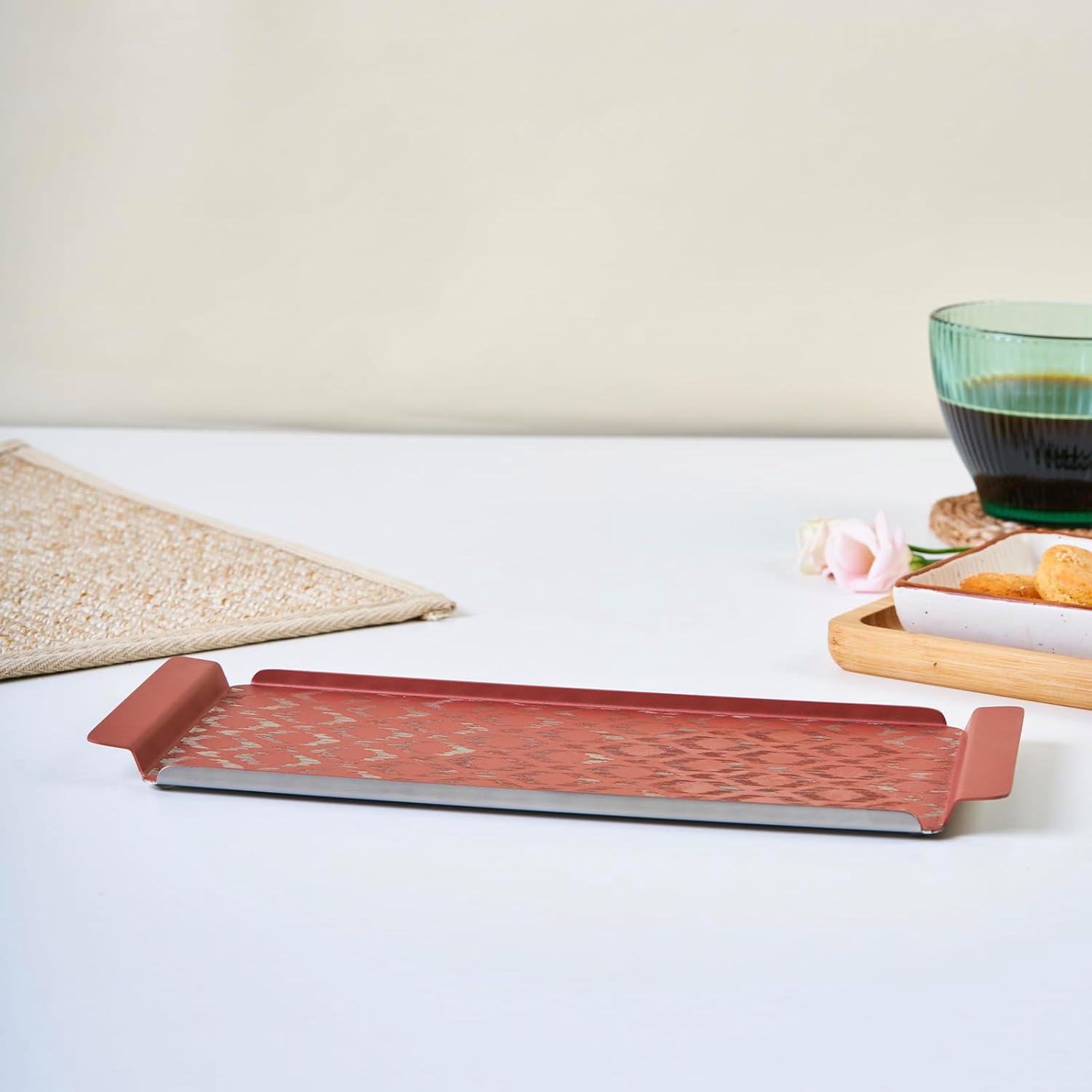 Designer Pink Stainless Steel Medium Tray - Art Deco Series | Corporate Gifting For Diwali - Multipurpose Serving Platter | Premium Serve Ware, Dinnerware & Tableware Designer Pink Stainless Steel Medium Tray - Art Deco Series | Corporate Gifting For Diwali - Multipurpose Serving Platter | Premium Serve Ware, Dinnerware & Tableware