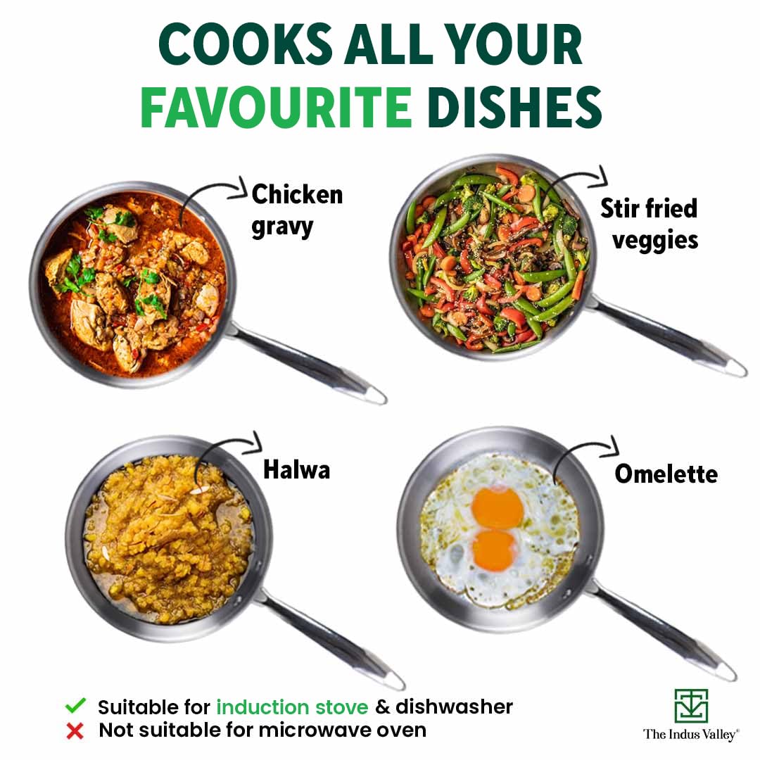 Triply Stainless Steel Cookware Set + Free Wooden Chopping Board | Kadai 25.4 Cm, 4 Liters + Fry Pan 23 Cm, 1.5 Liters - Kitchen Cooking Combo Pots & Pans Set Of 3 Pcs | Naturally Nonstick Triply Stainless Steel Cookware Set + Free Wooden Chopping Board | Kadai 25.4 Cm, 4 Liters + Fry Pan 23 Cm, 1.5 Liters - Kitchen Cooking Combo Pots & Pans Set Of 3 Pcs | Naturally Nonstick