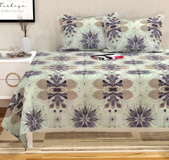 100% Cotton Double Bedsheets King Size With 2 Large Size Pillow Covers | 90 X 100 Inches, Off White | Soft & Breathable Premium Printed Design Bedsheet