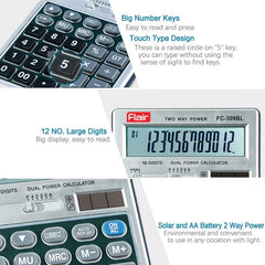 Flair FC-309 Desktop Series Calculator | Best Key Layout | GT Keys With Metal Cladding | Mark Up With Battery Dual Power | 99 Steps Check & Correct | For Home, Office & Shop Use | Grey