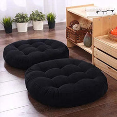 Round Velvet Floor Cushions Pillow For Living Room, Outdoor, Black - 50 X 50 Cm | For Floor Cushions, Tatami Cushion, Patio Cushion, Balcony Cushion, Floor Seating, Soft Pillow - Pack Of 2