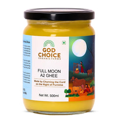 Premium Full Moon A2 Desi Cow Ghee By God Choice Organic Farms | High In Protein Fiber Healthy Desi Ghee For Baking & Dishes | (500ml) 16.9 Ounce | Jar Pack