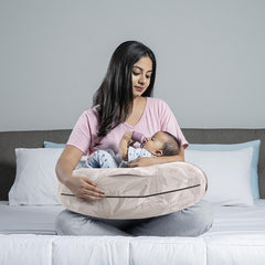 Feeding Pillow For New Born Baby, 5 In 1 Multipurpose Use, Nursing Pillow, Light Brown | Belt & Hoop For Breastfeeding With Cotton Removable Cover | Stay-Put Support For Every Position