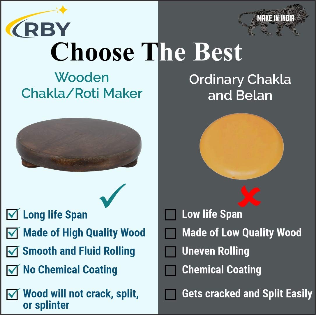 Dark Brown Wooden Chakla Or Roti Maker Or Rolling Board Or Polpat - 9 Inch | Made In India & Handmade Dark Brown Wooden Chakla Or Roti Maker Or Rolling Board Or Polpat - 9 Inch | Made In India & Handmade