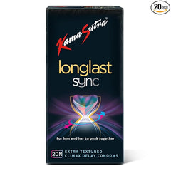 Kamasutra Longlast Sync Condom For Men | Multi Textured Dotted Ribbed Contoured | Combo Pack Of 20