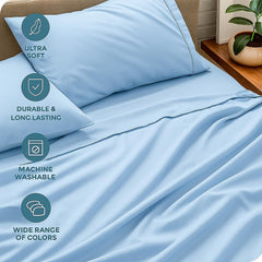 Print King Size Flat Sheet With 2 Pillow Covers - 108 X 108 Inches, Light Blue | Soft, Breathable & Skin-Friendly Bedding For Daily Use | Machine Washable & Long-Lasting