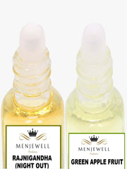 Menjewell Rajnigandha + Green Apple Fruit Attar Perfume 5ml 0.17 Fl.oz. Each Pack Of 2 | Unisex Fragrance | Alcohol Free