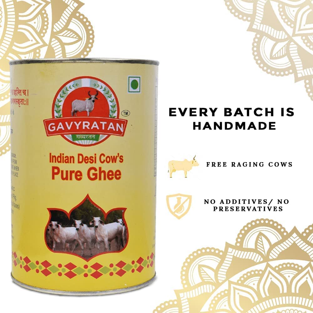 Organic Desi Cow Ghee By Gavyratan | High In Protein Fiber Healthy Desi Ghee Helps Moisturize Dry Skin & Hair | (5 Litr) 169.0 Ounce | Tin Pack Organic Desi Cow Ghee By Gavyratan | High In Protein Fiber Healthy Desi Ghee Helps Moisturize Dry Skin & Hair | (5 Litr) 169.0 Ounce | Tin Pack