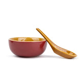 Ceramic Soup Bowl Set With Spoons - 300ml Each, Burgundy | 6 Pieces Soup Bowls + 6 Spoons | Glossy Finish - Premium Stoneware Ceramic Soup Bowls With Spoons | Soup Bowl Set Of 6