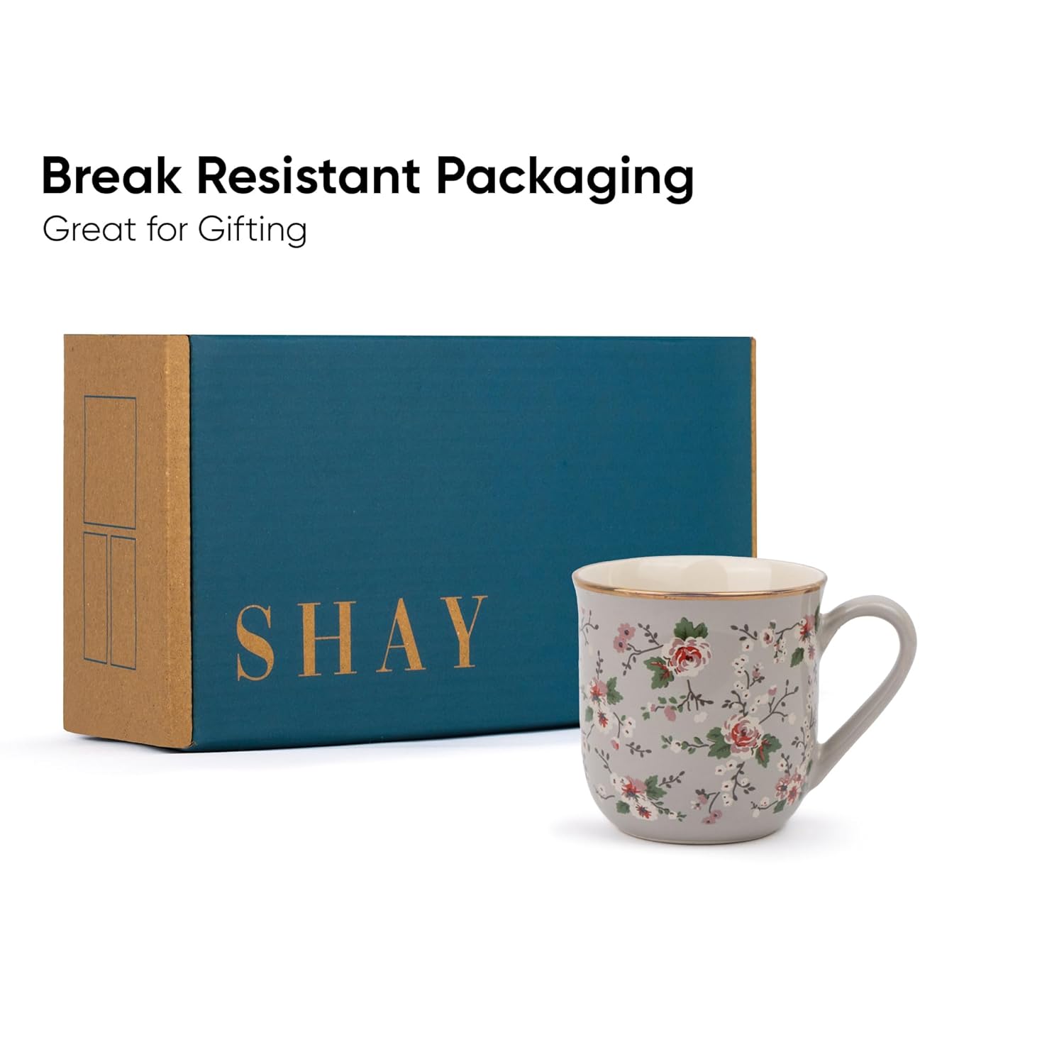 Ceramic Floral Tea Cups Set Of 6 - Grey Floral, 180ml Each | Tea Cup Set Of 6 - Premium Stoneware Tea Set | Ceramic Tea Cup With Glossy Finish - Small Cups For Tea | Microwave Safe & Dishwasher Safe Ceramic Floral Tea Cups Set Of 6 - Grey Floral, 180ml Each | Tea Cup Set Of 6 - Premium Stoneware Tea Set | Ceramic Tea Cup With Glossy Finish - Small Cups For Tea | Microwave Safe & Dishwasher Safe