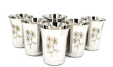 Drinkware Stainless Steel Glasses Set - 350ml Each | Steel Drinking Glass Silver Tableware - Flower Design Glass Set Of 12
