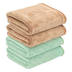 Patpug Ultra Soft Microfiber Hand Towel 600 | Comfortable, Fade Resistant, Highly Absorbent, Quick Drying Towel (Brown & Light Green) - 4 Piece