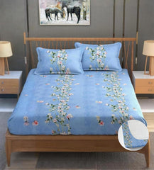 Double Bedsheet For Queen Size With Tow Pillow Cover - 72 X 72 Inches, Sky Blue | All Around Elastic Fitted Breathable & Durable, Soft Touch & Perfect For All Seasons