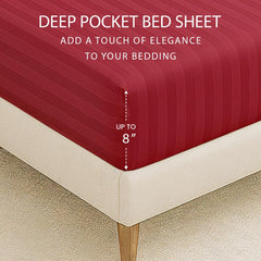 Elastic Fitted Bedsheet For Queen Size With 2 Pillow Covers | 60 X 78 Inches, Red - Soft & Comfortable Ideal For Guest Room, Hotel