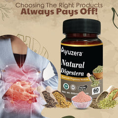 Ayuzera Natural Digestera, Food Supplements, Ajwain Extract, Jeera Extract, Sounf Extract, Methi Extract, Kala Namak Extract | 60 Capsules, 100gm 0.2lbs