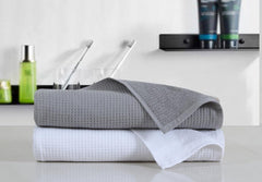 Fash Home Waffle Terry Fusion Bath Towel 1000 Gsm | Full Large Size 100% Soft Cotton Super Luxurious Quick Absorbent Towel - White & Grey (Pack Of 2)