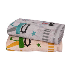 Rangoli 100% Cotton Kids Bath Towel 800 Gsm | Super Soft & Highly Absorbent, Anti-Bacterial & Anti-Odour, Multipurpose Towels (Light Grey & Light Beige) - Pack Of 2