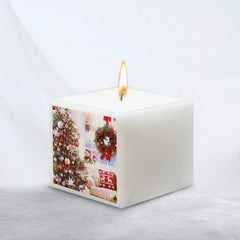 SQUARE CHRISTMAS PILLAR CANDLE 3 INCH | PRINTED CANDLE | 40 HOURS BURNING CANDLE