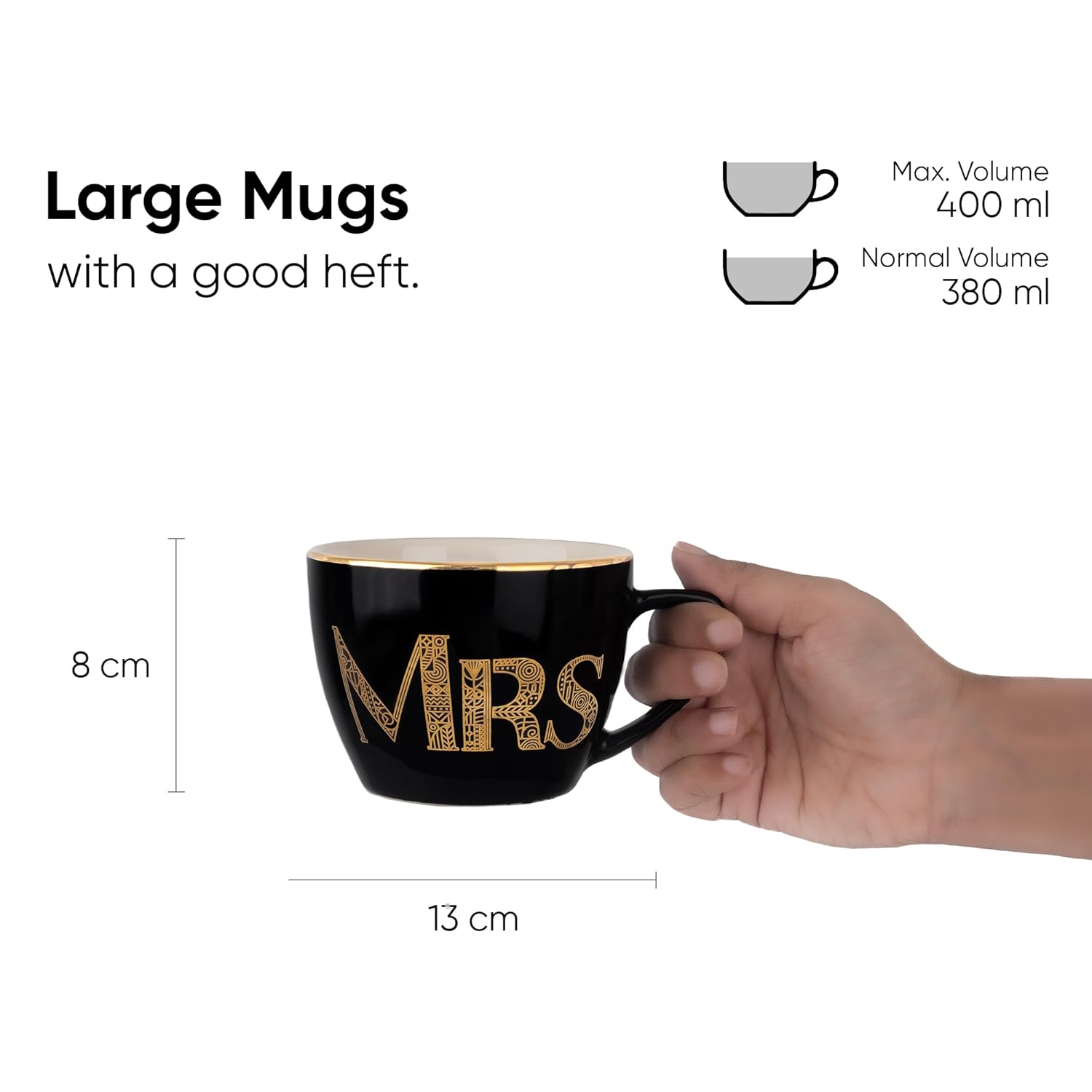Ceramic Couple Mugs Set Of 2 - Black, 400ml Each | Mr & Mrs Coffee Mug With Glossy Finish - Large Cup For Coffee - Cappuccino Cup | Premium Stoneware Coffee Cup - Microwave Safe, Dishwasher Safe Ceramic Couple Mugs Set Of 2 - Black, 400ml Each | Mr & Mrs Coffee Mug With Glossy Finish - Large Cup For Coffee - Cappuccino Cup | Premium Stoneware Coffee Cup - Microwave Safe, Dishwasher Safe